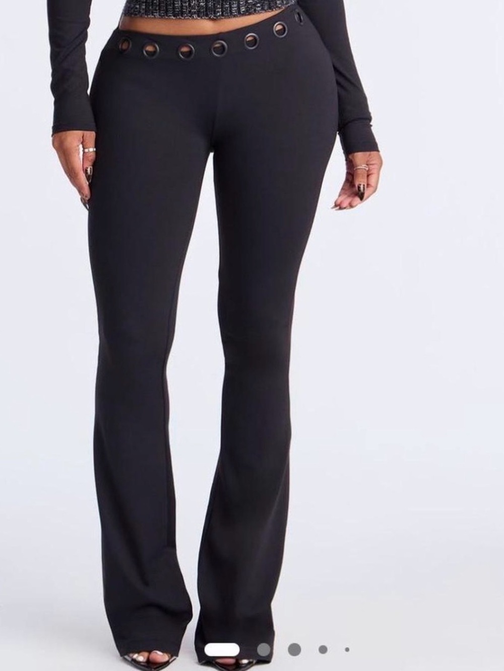 Fashion Nova Black Low Rise Flared Pants with Grommet Waist